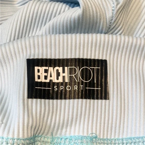 Beach Riot Blue Ribbed Fold Over Leggings - Picture 4 of 8